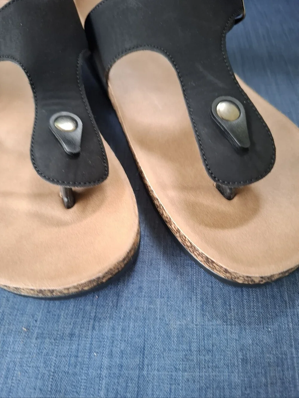 Aloha Island Selena T Strap Cork Sandal Size 11 Black
